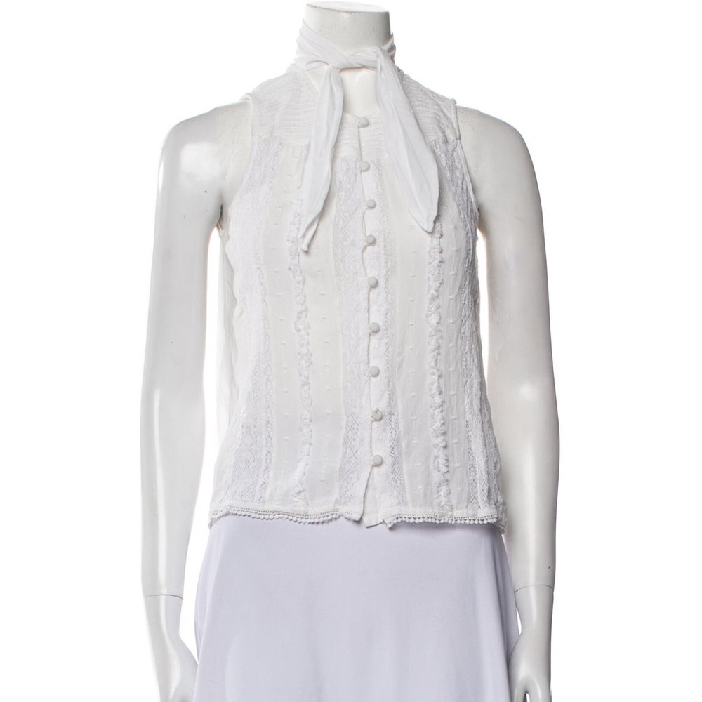 FRAME Mock Neck Sleeveless Lace Top, XS